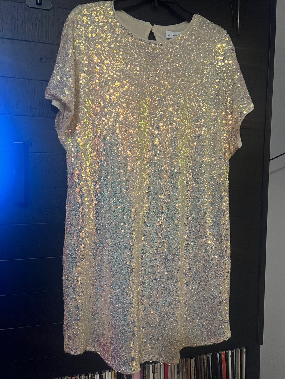 Lucy Paris Iridescent Sequin Mini Dress in Pearl Multicolor